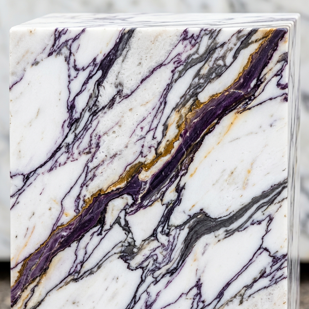 Calacatta Paonazzo — violet and gold veining on pristine white, nature's masterpiece